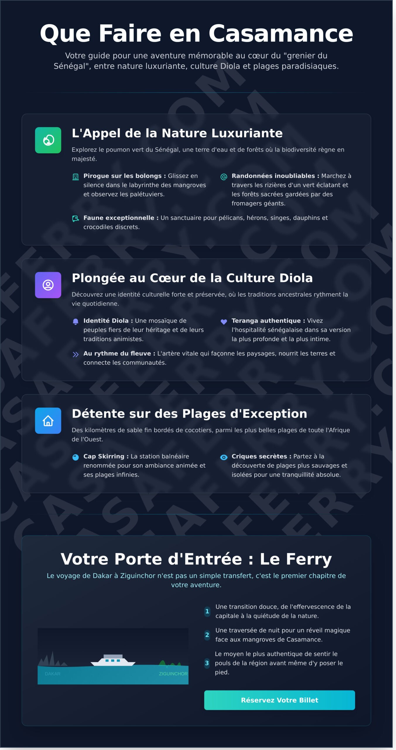 Que faire en Casamance : Le guide ultime pour un voyage inoubliable - Infographic